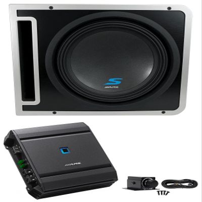 Alpine S-SB12V 12" 600w Subwoofer+Ported Sub Enclosure Box+Amplifier+Bass Knob