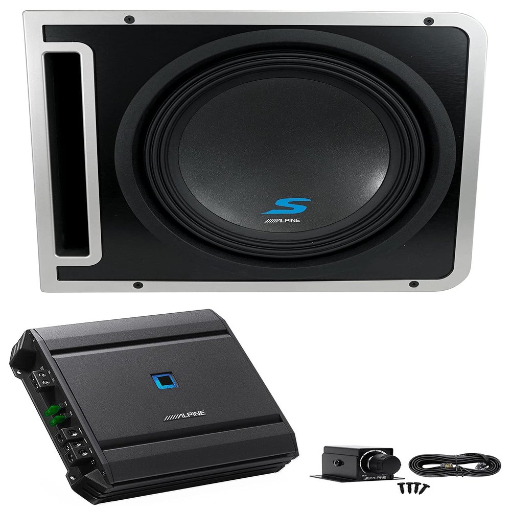 Alpine S-SB12V 12" 600w Subwoofer+Ported Sub Enclosure Box+Amplifier+Bass Knob
