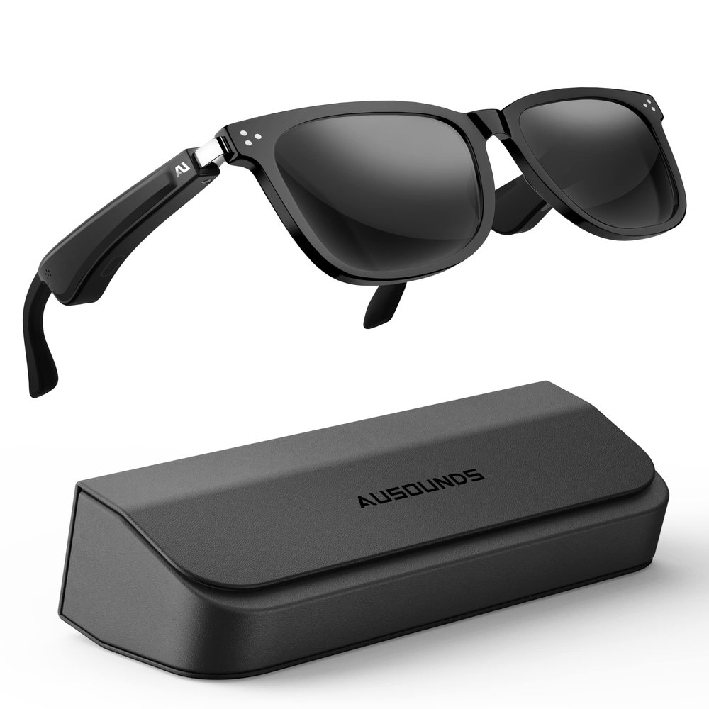 ausounds Audio Sunglasses, Open Ear Wireless Headphones, Polarized Lens, Black, with Storage Box(Black)