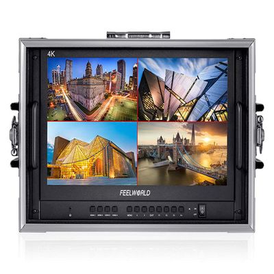 FEELWORLD ATEM156-CO 15.6 Inch Quad-Split Monitor Carry-on Broadcast Director Monitor with 4 x HDMI I/O for Switchers