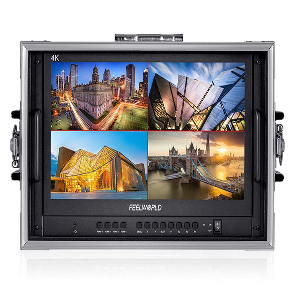 FEELWORLD ATEM156-CO 15.6 Inch Quad-Split Monitor Carry-on Broadcast Director Monitor with 4 x HDMI I/O for Switchers