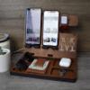 2 Phone Wooden Docking Station, Personalized desk organizer, Nightstand Docking Station, Gift for Men, Anniversary Gift, Fathers Day Gift view 2