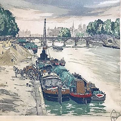 Hans Figura : On the Seine, Paris : Circa 1900 : Archival Quality Art Print