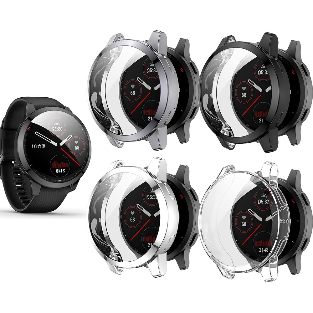 Protector case Compatible for Garmin Venu 2S Smart Watch,TPU Bumper Full Cover All-Around Protective Shell for Garmin Venu 2S/Vivoactive 4S(Black+Gray+Siliver+Clear)