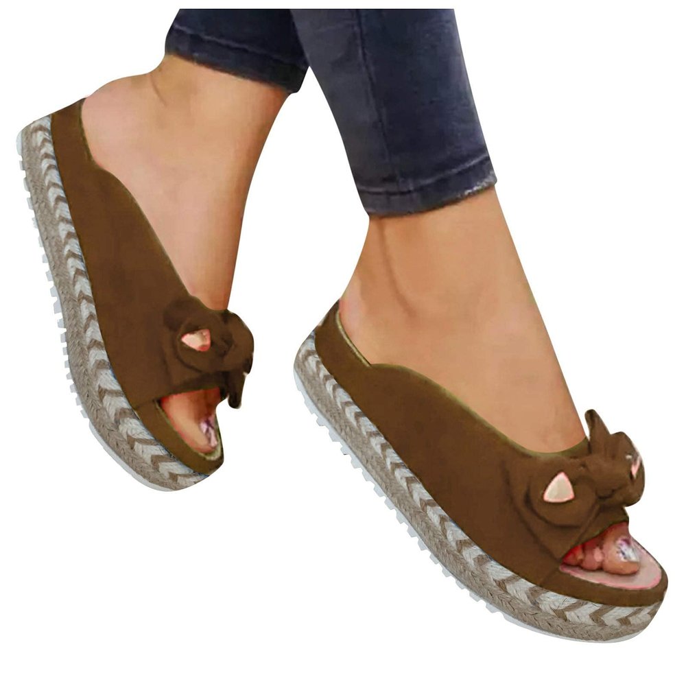 ZBYY Women Sandals Casual Summer Open Toe Bow Platform Flip Flops Sandals Slip On Travel Beach Sandals Roman Slipper