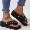 ZBYY Women Flat Sandals Shoes,Fashion T Strap Summer Flip Flops Platform Wedge Sandal Pearl Flat Beach Sandal Slipper view 4