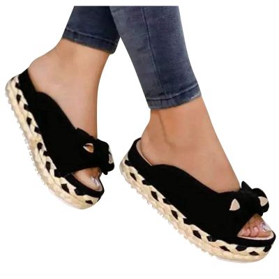 ZBYY Women Sandals Casual Summer Open Toe Bow Platform Flip Flops Sandals Slip On Travel Beach Sandals Roman Slipper