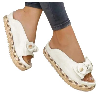 ZBYY Women Sandals Casual Summer Open Toe Bow Platform Flip Flops Sandals Slip On Travel Beach Sandals Roman Slipper