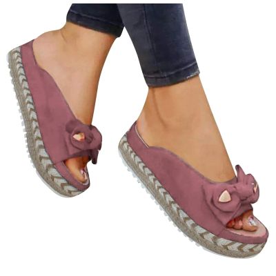ZBYY Women Sandals Casual Summer Open Toe Bow Platform Flip Flops Sandals Slip On Travel Beach Sandals Roman Slipper