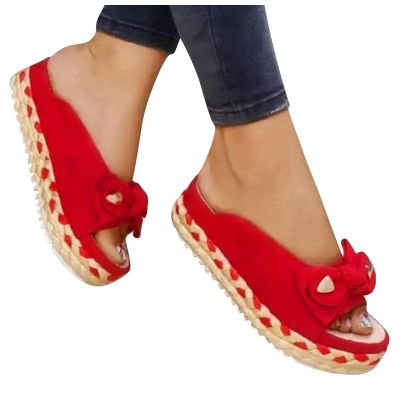 ZBYY Women Sandals Casual Summer Open Toe Bow Platform Flip Flops Sandals Slip On Travel Beach Sandals Roman Slipper