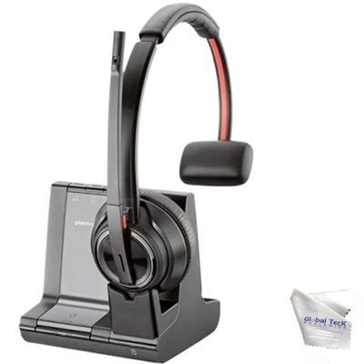 Poly Savi 8210 Bluetooth Wireless DECT Single-Ear UC Headset- Teams Certified Version, Connects to Deskphone, PC/Mac USB-A, Works w/Zoom, RingCentral, 8x8, Vonage, Global Teck Microfiber Included