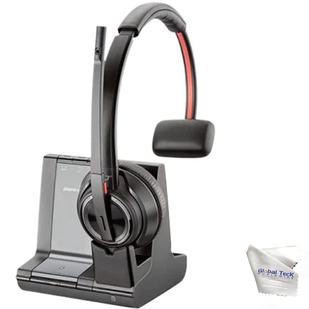 Poly Savi 8210 Bluetooth Wireless DECT Single-Ear UC Headset- Teams Certified Version, Connects to Deskphone, PC/Mac USB-A, Works w/Zoom, RingCentral, 8x8, Vonage, Global Teck Microfiber Included