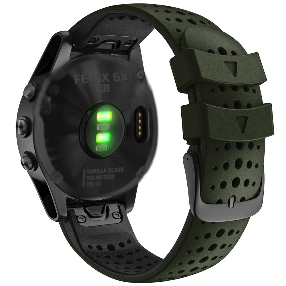 Abanen for Fenix 5X/Fenix 6X /Fenix 7X Silicone Watch Band, 26mm Quick Release Fit Soft Sport Breathable Waterproof Wristband Strap for Garmin Fenix 5X Plus,Enduro,Tactix Delta (Green-Black)