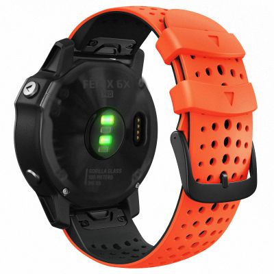 Abanen for Fenix 5X/Fenix 6X /Fenix 7X Silicone Watch Band, 26mm Quick Release Fit Soft Sport Breathable Waterproof Wristband Strap for Garmin Fenix 5X Plus,Enduro,Tactix Delta (Orange-Black)
