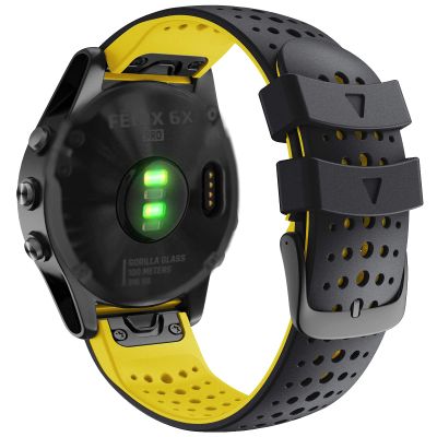 Abanen for Fenix 5X/Fenix 6X /Fenix 7X Silicone Watch Band, 26mm Quick Release Fit Soft Sport Breathable Waterproof Wristband Strap for Garmin Fenix 5X Plus,Enduro,Tactix Delta (Black Yellow)
