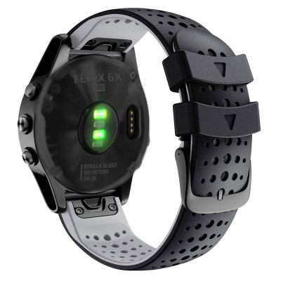 Abanen for Fenix 5X/Fenix 6X Silicone Watch Band, 26mm Quick Release Fit Soft Sport Breathable Waterproof Wristband Strap for Garmin Fenix 5X Plus,Fenix 3/3 HR,Enduro,Tactix Delta (Black-Grey)