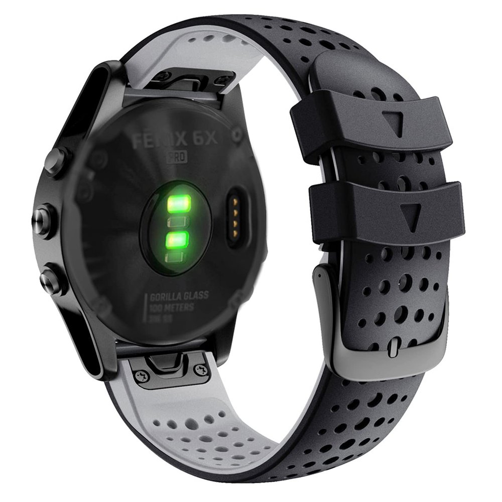 Abanen for Fenix 5X/Fenix 6X Silicone Watch Band, 26mm Quick Release Fit Soft Sport Breathable Waterproof Wristband Strap for Garmin Fenix 5X Plus,Fenix 3/3 HR,Enduro,Tactix Delta (Black-Grey)