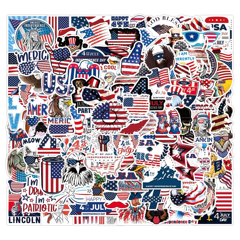 100pcs American Stickers Independence Day Aesthetic Vinyl Stickers Stickers for Laptop Water Bottle Hydro Flask Bicycle Computer