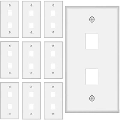2 Port Keystone Wall Plate 10-Pack Single Gang Face plate for Rj45 Keystone Jack and Modular Inserts White by Tedgetal