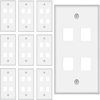 4 Port Keystone Wall Plate 10-Pack Single Gang Face plate for Rj45 Keystone Jack and Modular Inserts White by Tedgetal