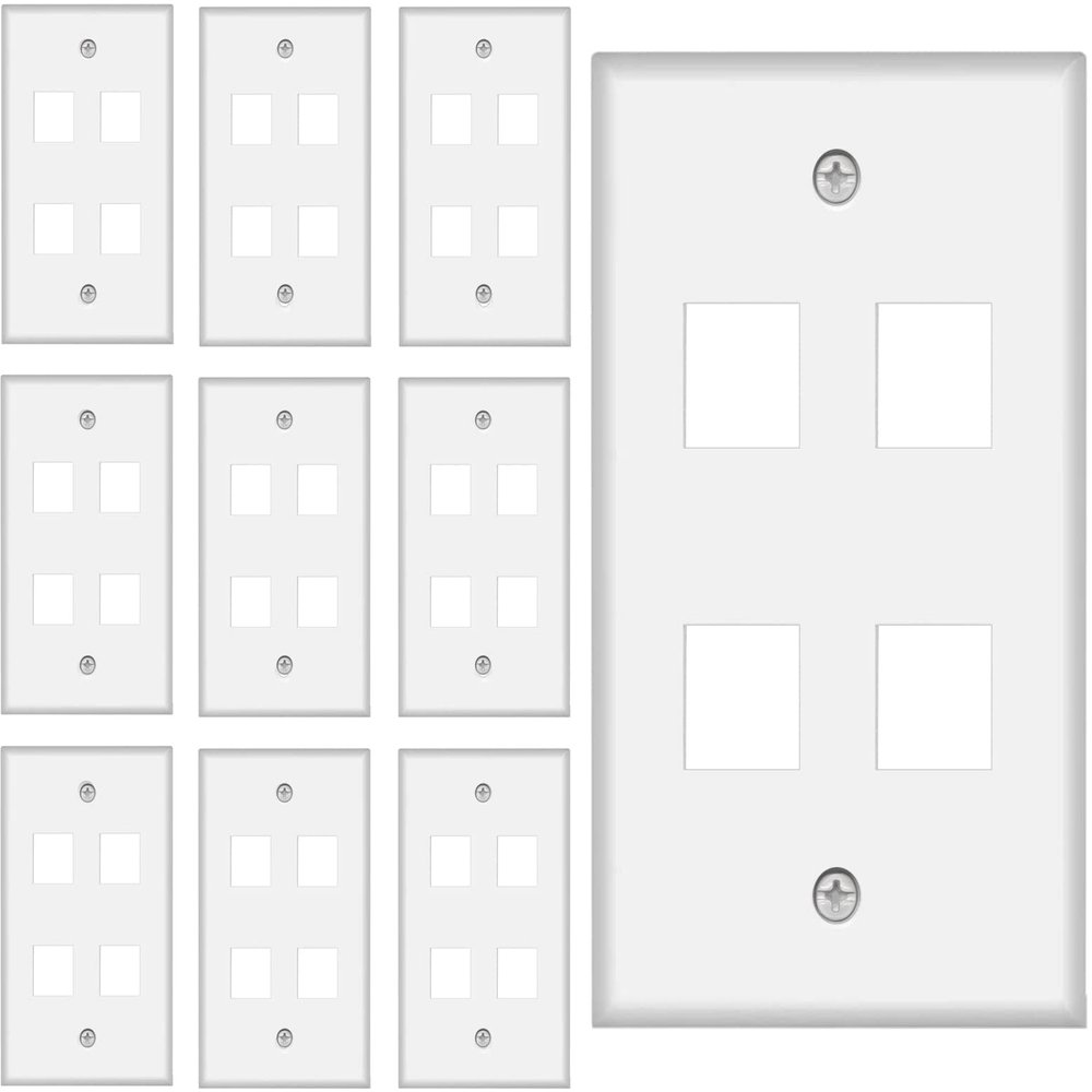 4 Port Keystone Wall Plate 10-Pack Single Gang Face plate for Rj45 Keystone Jack and Modular Inserts White by Tedgetal