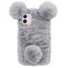 LCHDA Plush Case for Samsung Galaxy A02s, Cute 3D Panda Ears Furry Hairball Fuzzy Soft Faux Fur Winter Warm Fluffy Flexible TPU Bumper Shockproof Protective Cover with Bling Diamond - Gray view 2