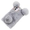 LCHDA Plush Case for Samsung Galaxy A02s, Cute 3D Panda Ears Furry Hairball Fuzzy Soft Faux Fur Winter Warm Fluffy Flexible TPU Bumper Shockproof Protective Cover with Bling Diamond - Gray view 4