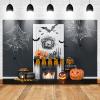 Mocsicka Halloween Theme Backdrop Horrible Pumpkin Bat Spiderweb White Door Candle for Party Decoration Trick or Treat Strange Banner Photography Background (7x5ft) view 2