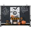 Mocsicka Halloween Theme Backdrop Horrible Pumpkin Bat Spiderweb White Door Candle for Party Decoration Trick or Treat Strange Banner Photography Background (7x5ft) view 3