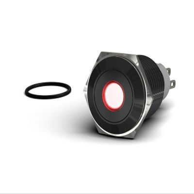 PrimoChill Black Aluminum Momentary Vandal Resistant Switch - 16mm - Red LED Dot