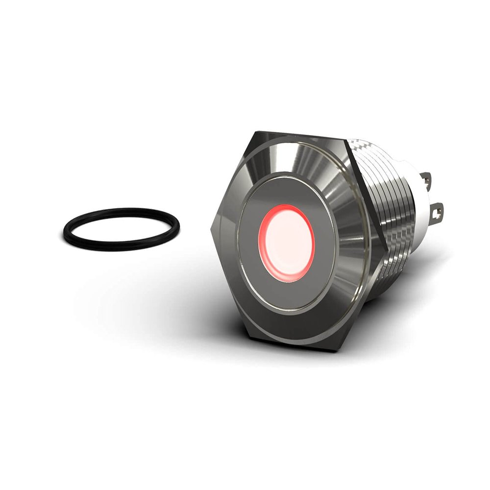 PrimoChill Silver Aluminum Latching Vandal Resistant Switch - 16mm - Red LED Dot