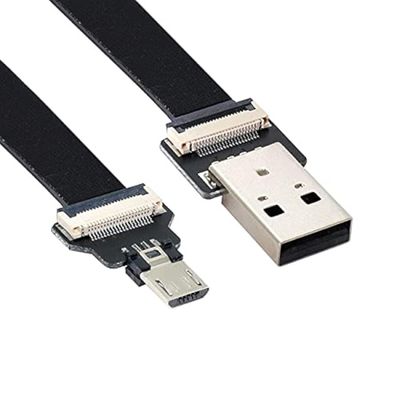 NFHK USB 2.0 Type-A Male to Micro USB 5Pin Male Data Flat Slim FPC Cable for FPV & Disk & Phone 50CM