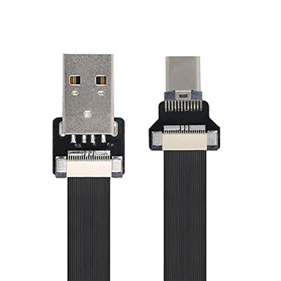 NFHK USB 2.0 Type-A Male to USB-C Type-C Male Data Flat Slim FPC Cable for FPV & Disk & Phone 20CM
