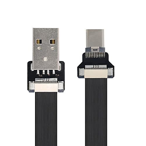 NFHK USB 2.0 Type-A Male to USB-C Type-C Male Data Flat Slim FPC Cable for FPV & Disk & Phone 20CM