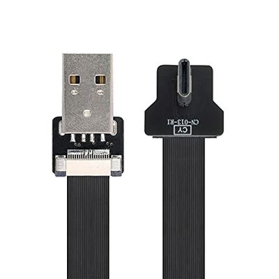 cablecc Right Angled USB 2.0 Type-A Male to USB-C Type-C Male Data Flat Slim FPC Cable for FPV & Disk & Phone 50cm