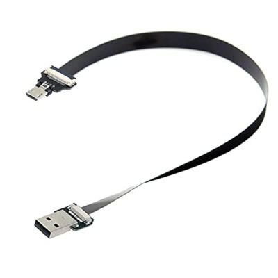 Cablecc USB 2.0 Type-A Male to Micro USB 5Pin Male Data Flat Slim FPC Cable for FPV & Disk & Phone 50cm