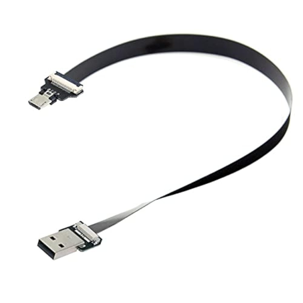 Cablecc USB 2.0 Type-A Male to Micro USB 5Pin Male Data Flat Slim FPC Cable for FPV & Disk & Phone 50cm