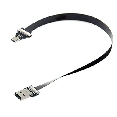 Cablecc USB 2.0 Type-A Male to Micro USB 5Pin Male Data Flat Slim FPC Cable for FPV & Disk & Phone 20cm