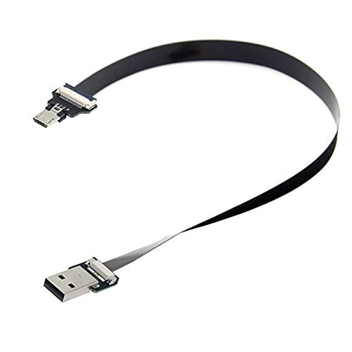 Cablecc USB 2.0 Type-A Male to Micro USB 5Pin Male Data Flat Slim FPC Cable for FPV & Disk & Phone 20cm