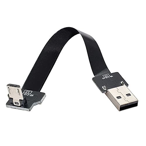 Cablecc Down Angled USB 2.0 Type-A Male to Micro USB 5Pin Male Data Flat Slim FPC Cable for FPV & Disk & Phone 100cm