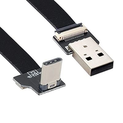 cablecc Up Down Angled USB 2.0 Type-A Male to USB-C Type-C Male Data Flat Slim FPC Cable for FPV & Disk & Phone 100cm