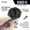 Klein Tools 450-410 Cable Clips, Made in USA, Self-Adhesive 3-Slot Cable, Cord Management Mounting Clips, Optional Screw for Permanent Mounting, 10-Pack view 2