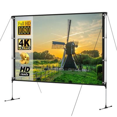 Outdoor Movie Screen w/Stand 100" Portable Movie Screen 16:9 HD Wide Angle Outdoor Projector Screen Easy Assembly Portable Projector Screen