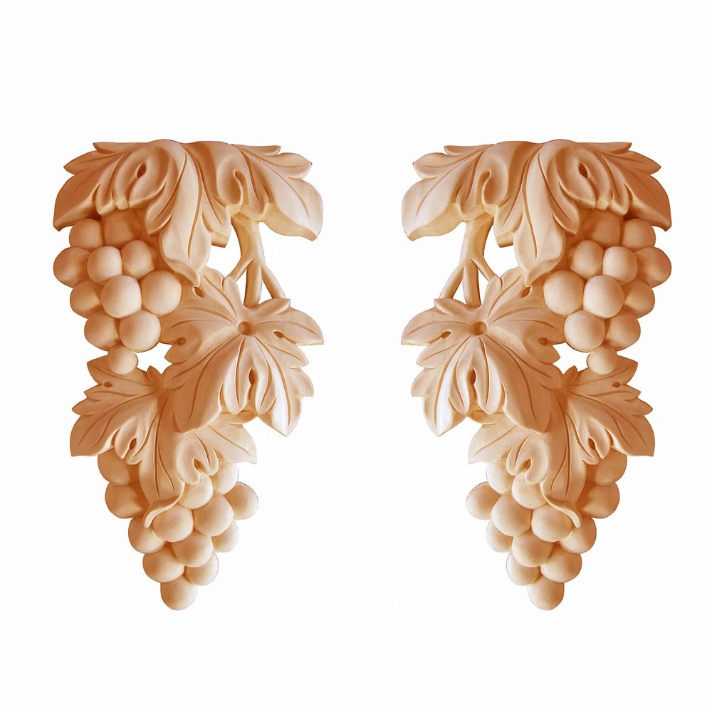 SUNHAWK Pair of Wood Carved Grape 7-3/4"H Wood Applique Onlay for Furniture (Red Oak)