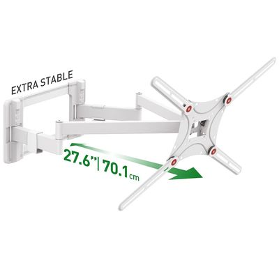 Barkan Long White TV Wall Mount, 13-90 inch Dual Arm Full Motion Articulating - 4 Movement Flat/Curved Screen Bracket, Holds up to 132lbs, Extra Stable, Fits LED OLED LCD, 27.6" Long Arms, White