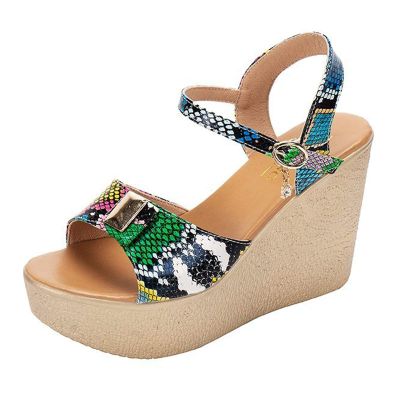 ZBYY Wedge Sandals for Women,Fashion Snake Skin Wedge Platform Open Toe Summer Comfy Beach Gladiator Sandals