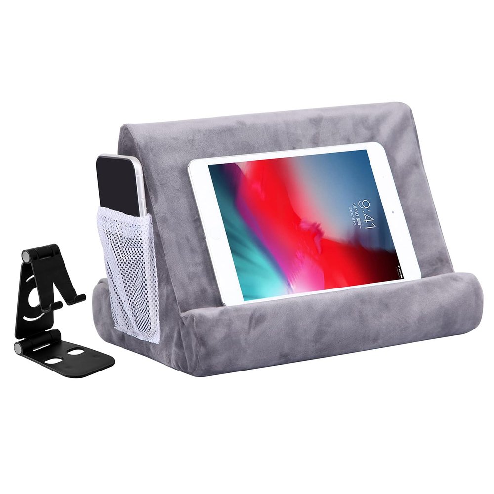 Sttargxing 2pcs Multi-Angle Tablet Holder Cushion Stand with Net Pocket & Black Color Phone Stands Upgraded Tablet Pad Support for Phone,Pad,Books (Grey)