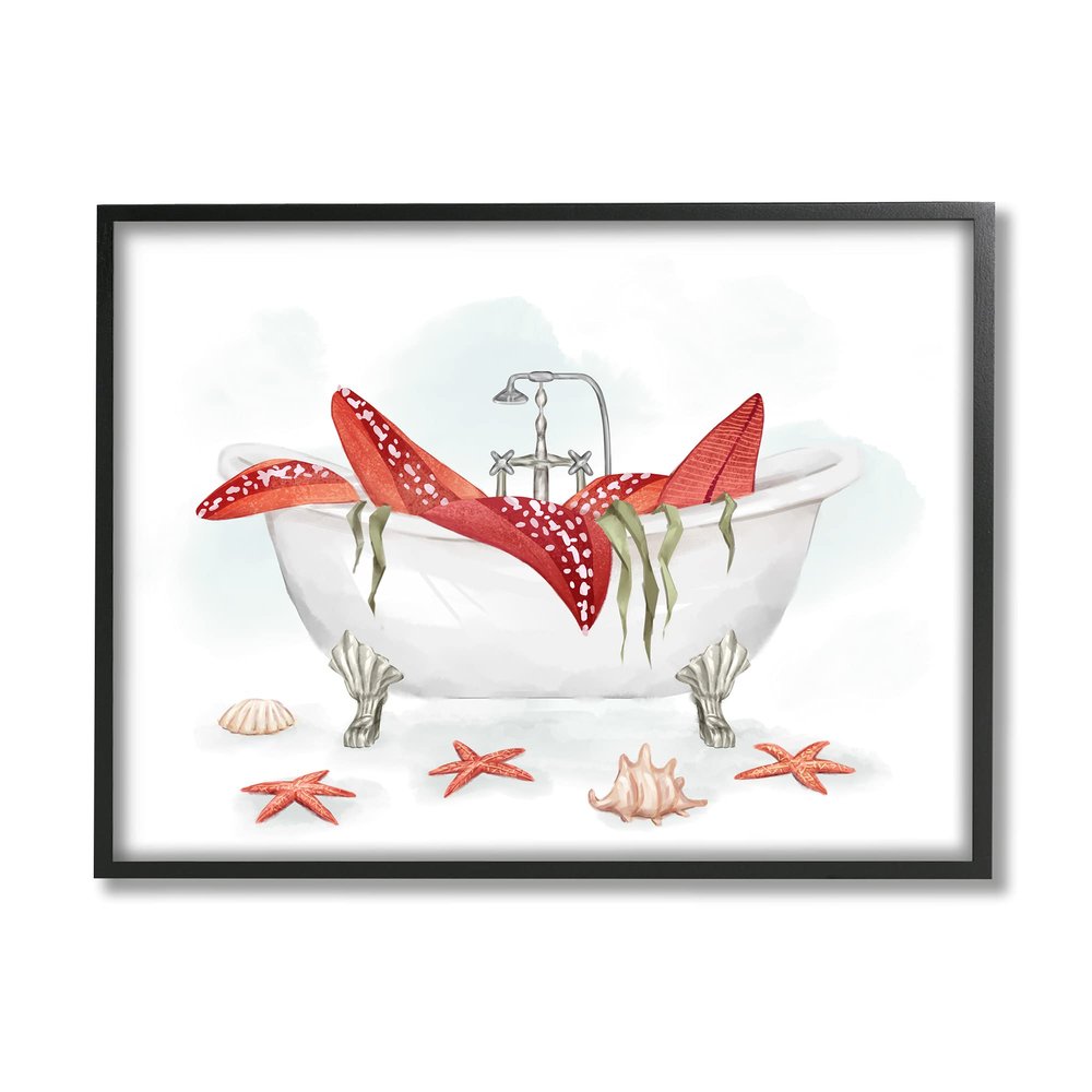 Stupell Industries Large Red Starfish Ocean Inspired Claw Bath Tub