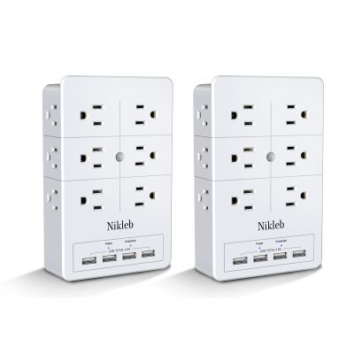 Surge Protector Nikleb 2-Pack, Multi Outlet Plug with 4 USB, Wall Charger Box Multiports Total 4.8A, Electrical Outlet Splitter, Plugs for Outlets Wall Mount, USB Power Adapter Low Profile