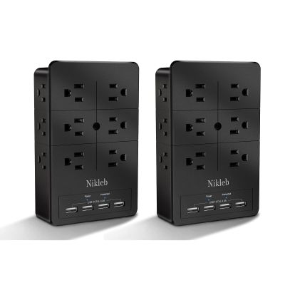 Surge Protector Nikleb, Wall Outlet with 4 USB Ports 5V 4.8A Total, 12 Multi Outlet Extender, Multiple USB Plug Adapter Wall Mount, Phone Chargier Organizer with Phone Holder, Heavy Duty